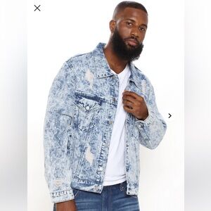 Fashionnova Mens Acid Wash Denim Button Up Jacket